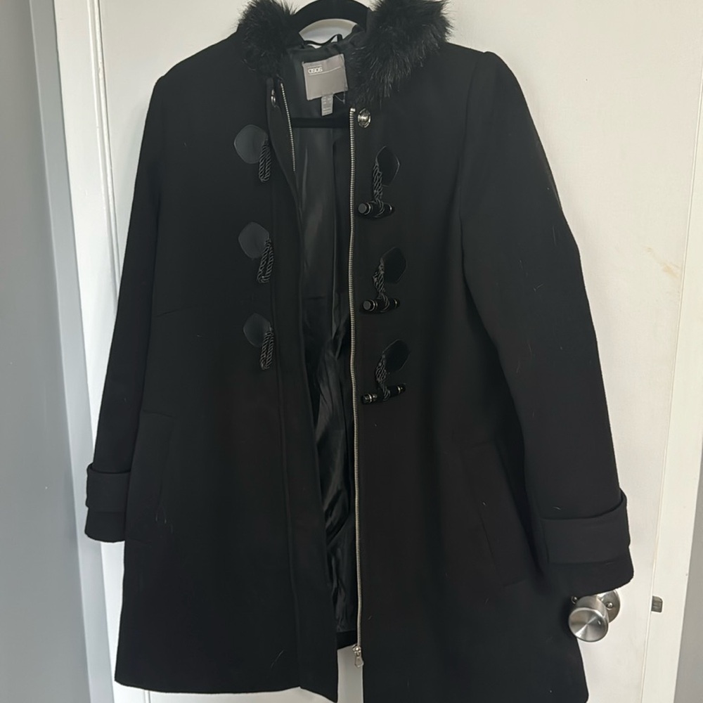 ASOS maternity fall jacket - with fur trim hood and toggle buttons